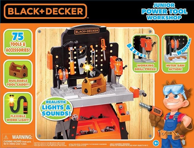 JAKKS Pacific Black+Decker Kids Workbench - Power Tools Workshop - Build Your Own Toy Tool Box – 75 Realistic Toy Tools and Accessories [Amazon Exclusive] thumbnail 6