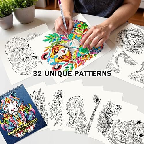 FUN LAVIE Adult Coloring Book - Mandala Animal Designs for Adults Relaxation and Teens Stress Relief, Spiral Bound Coloring Book for Women, Mindfulness Mandalas and Animal Patterns for Anxiety Relief thumbnail 6