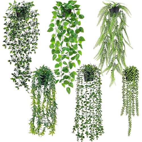 Der Rose 6Pcs Fake Plants Hanging Artificial Vines Faux Hanging Plants for Bookshelf Bathroom Kitchen Outdoor Decor Indoor - Image 1