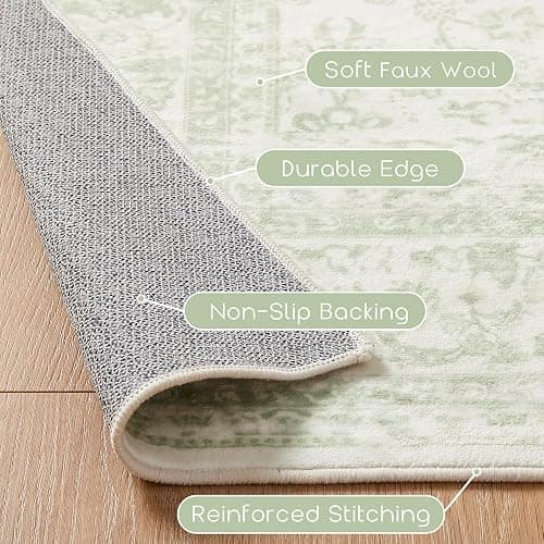 BILEEHOME Sage Green Rug for Nursery Baby Girl,Boho Floral Washable Soft Faux Wool Cottagecore Area Rugs for Living Room Bedroom,5 x7,Light Green - 5' x 7' (Rectangular) - Sage Green thumbnail 4