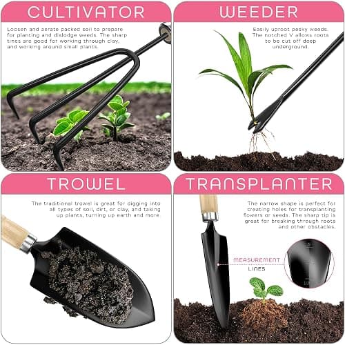 Gardening Tools for Women Stainless Steel Gardening Tools - Gardening Kit Garden Tools for Women Includes Shovel Trowel Fork Rake Gardening Gloves Perfect Gardening Gifts - Light Green thumbnail 5