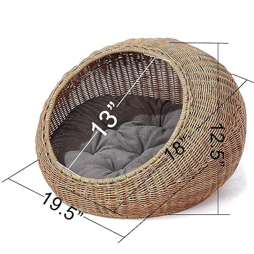 D+GARDEN Wicker Cat Bed Dome for Medium Indoor Cats - a Covered Cat Hideaway Hut of Faux Rattan Houses Pets in Dome Basket, Washable thumbnail 4