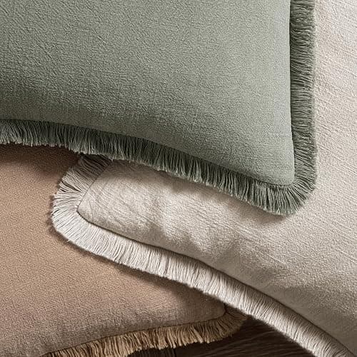 MIULEE Decorative Throw Pillow Covers Neutral Linen Fringe Throw Pillows Euro Shams Set of 2 Natural Beige Boho Farmhouse Cushion Covers for Couch Sofa Bed Living Room Spring Home Decor 24x24 Inch thumbnail 4