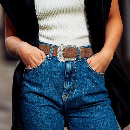 Eohak Western-Belt-for-Women-Cowgirl, PU-Leather-Waist-Belts with Vintage-Carved-Buckle and Tips-Ends for Jeans Pants Dresses thumbnail 2
