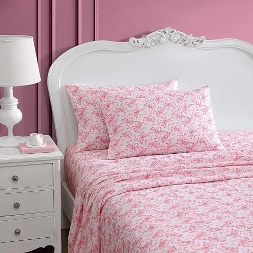 Betsey Johnson - Twin XL Bed Sheets, Soft Bedding with Matching Pillowcase, Fade & Wrinkle Resistant, Lightweight for Year Round Use, Dorm Essentials (Ballet Bows Pink) - Ballet Bows Pink - Twin XL thumbnail 3