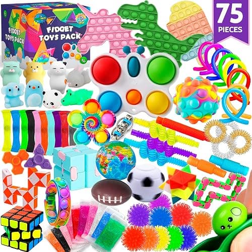 75 pcs Fidget Toys Kids Pack - Pinata Fillers, Party Bag Fillers, Classroom Prizes, Stress Relief Toys, Goodie Bag Fillers and Rewards for ADHD, Autism Bulk Fidgets Box Gifts, Toys for Boys and Girls - Image 1