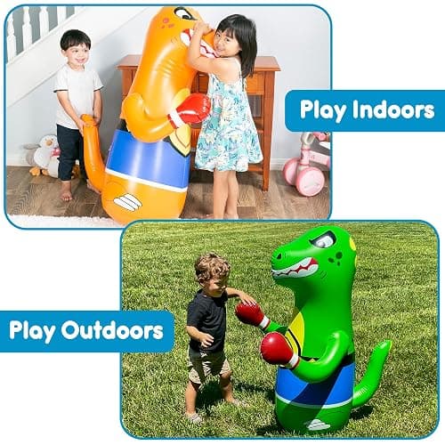 Preferred Toys Inflatable Dinosaur Punching Bag for Kids – Bop Bag for Toddlers and Children Ages 3-14 – 47" Blow Up Toy with Bounce-Back Action – Fill Base with Sand or Water - Blue thumbnail 8