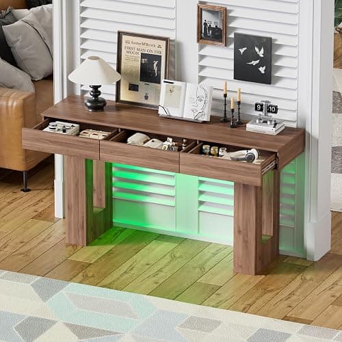 PAKASEPT 63-Inch Long Console Table with Colorful LED Lights and 3 Drawers, Wooden Rectangular Sofa Table Behind The Couch, Farmhouse Entryway Table for Entrance, Hallway, Living Room thumbnail 8