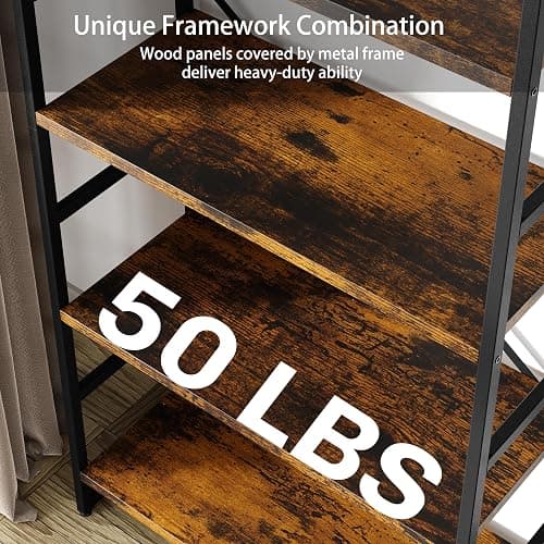 Shintenchi Bookshelf, Arched Bookshelf 5 Tier Bookcase, Tall Shelf for CDs/Books, Home Office Shelf Storage Organizer, Modern Book Shelf for Bedroom/Living Room, Rustic Brown thumbnail 6