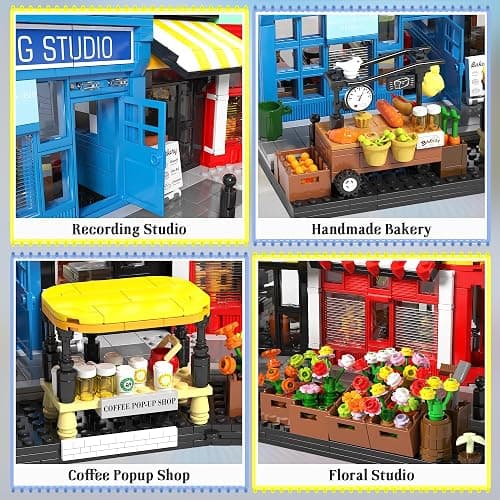 Colorful City Market Building Block Set, London Architecture Main Street Building set with Recording Studio, Coffee Shop, Bakery & Flower Shop, Mini Street Scene Building Block for Adults, 2666Pcs thumbnail 4