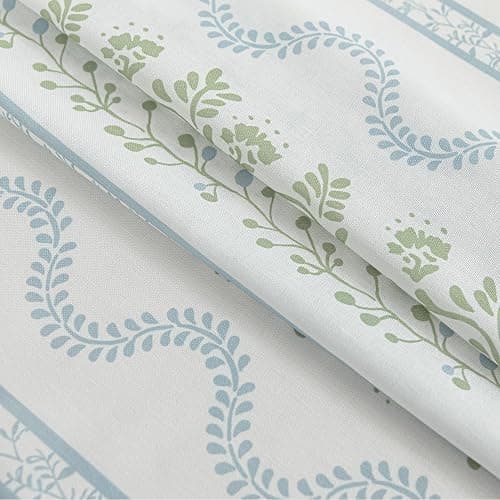 Light Blue Green Floral Vintage Curtains, Cute Whimsical Shabby Chic Curtain for Living Room Bedroom, Block Print Pattern Linen Sheer French Country Cottage Core Curtains thumbnail 7