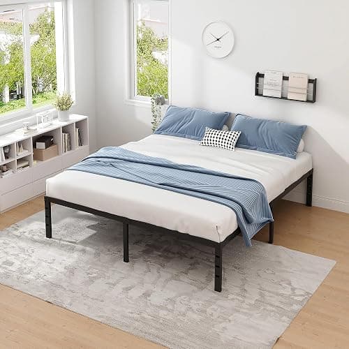 NEW JETO Metal Bed Frame,King Size Bed Frame with Storage Space,Heavy Duty Sturdy Mattress Foundation,Easy Assembly,No Box Spring Needed, Black,14 Inch,King thumbnail 8