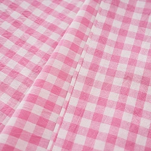 Cotton Checkered Queen Size Sheets Set 3 Piece, Pink Gingham Bed Sheet 100% Cotton Luxury, Breathable & Cooling Sheets Queen Size Bed Set Deep Pockets Upto 16" Pink & White Plaid Sheets - Checkered Pink - Queen thumbnail 6