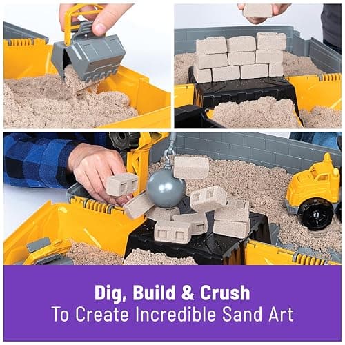 Kinetic Sand, Construction Site Folding Sandbox with 2lbs Play Sand & Toy Truck, Sensory Toys for Kids Ages 3 and up thumbnail 3
