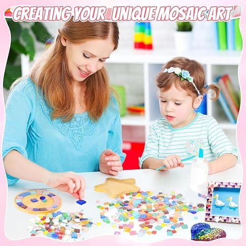 LATIIZ Glass Mosaic Tiles Crafts: 150 Pieces Pre-Cut Waterproof Crystal for Decor Outdoor Home & Garden - DIY Stepping Stones Coaster for Mom & Family Bonding Activities - Random iridescent thumbnail 2
