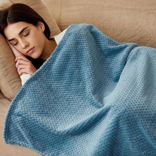 Exclusivo Mezcla Fleece Bed Blanket Twin Size, Super Soft and Warm Blankets for Couch, Sofa and Bed Waffle Textured, Cozy, Fuzzy and Lightweight (Slate Blue, 60x80 inches) thumbnail 3