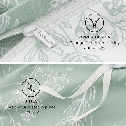 Bedsure Double Duvet Cover Set - Reversible Green Duvet Cover with Zipper Closure, 3 Pieces Floral Patterned Bedding Set with 8 Corner Ties and 2 Pillowcases, 200x200cm thumbnail 5