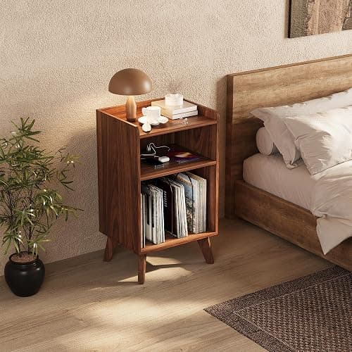 Record Player Stand, Turntable Stand with Record Storage and Charging Station & USB Ports, Record Player Table with Metal Divider, Record Stand Up to 160 Albums for Living Room, Bedroom Walnut thumbnail 4