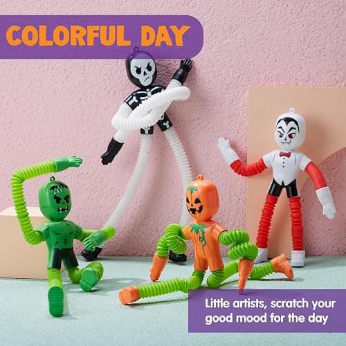 JOYIN 4 PCS Halloween Sensory Stretchy Toys, Stress Relief Telescopic Pop Tube Toys, Halloween Party Favors Children Gift, Frankenstein, Pumpkin, Skeleton, Kids Autisms thumbnail 6