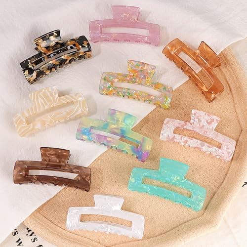 HAYHOI 10 Pcs Hair Claw Clips, Marble Tortoise Acrylic Large Hair Claw Clip Thick Thin Hair, Cute Butterfly Hair Barrettes Pins, Aesthetic Styling Accessories ,Brown Opal Pink, 10.0 count, Pack of 10 thumbnail 2