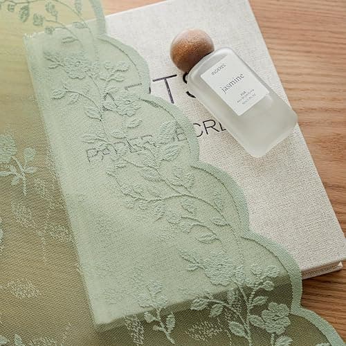 Sage Green Lace Curtains 84 Inches Long Victorian Floral Semi Sheer Curtains for Living Room Bedroom Decor Drapes Rod Pocket Light Filtering Vintage Window Curtains 2 Panels Set for Dining Room, 55x84 thumbnail 7