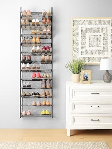 Whitmor 36 Pair Over the Door Shoe Organizer, 12 Tier Hanging Shoe Organizer, Heavy Duty Metal & Mesh Shoe Holder, Hanging Shoe Rack for Closet Organizer & Storage, 69"L x 21.7"W x 7.5"H, White thumbnail 7