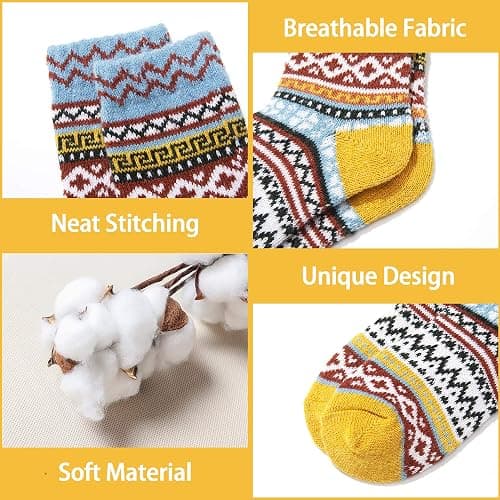 ICEIVY Socks Women, Soft Knit Wool Winter Thick Warm Cabin Fuzzy Crew Women Socks 5 Pack thumbnail 5