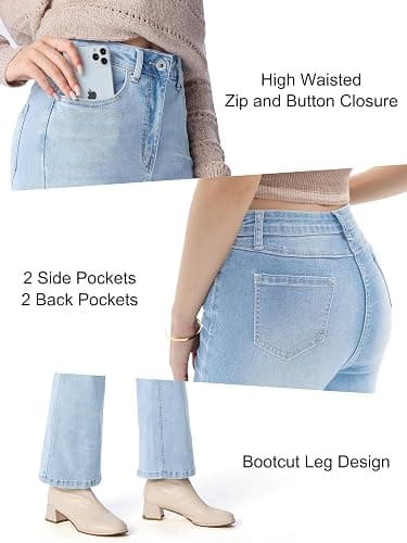 Prettyleaf Petite Women's 24"/26"/28"/30" Stretch Flare Jeans High Waisted Curvy Bootcut Denim Pants thumbnail 6