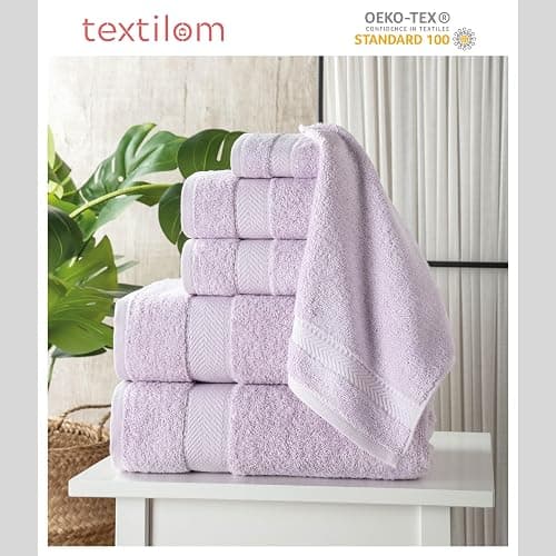 TEXTILOM 6 Pcs Bath Towel Set – Hotel and Spa Quality & Soft & Absorbent & Quick Dry Bath Towels for Bathroom –100% Turkish Cotton Bathroom Towels Set (2 Bath Towels,2 Hand Towels,2 Washcloths)-Lilac - Towel Set Of 6 - Lilac thumbnail 3