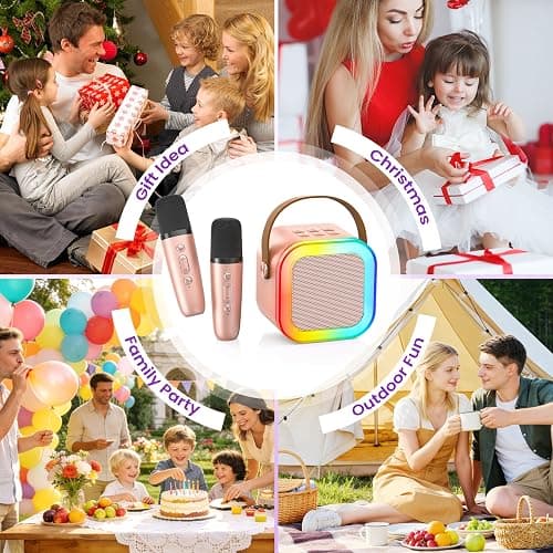 Mini Karaoke Machine for Kids Adults, 2026 TOP Birthday Gifts for Girls 3,4,5,6,7,8+Year Old Toddler Toys, Portable Bluetooth Speaker with 2 Wireless Karaoke Microphones Player Easter Gifts(Rose Gold) thumbnail 2