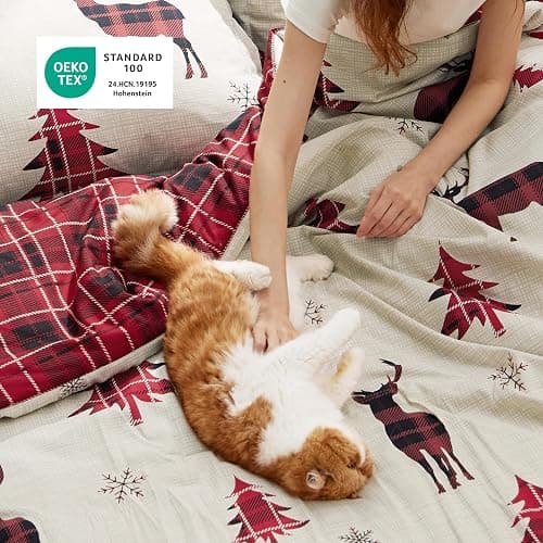 Bedsure Christmas Comforter Set Queen - Christmas Bed Set with Reindeer, Soft Bedding for Holiday, 3 Pieces, 1 Reversible Buffalo Check Printed Comforter and 2 Pillow Shams thumbnail 7