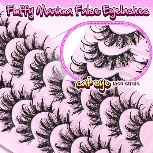 Manga Lashes Cat Eye Dramatic False Eyelashes Wet Look D-Curly Long Anime Lashes Strips Thai Style Manhua Lashes Strips Cosplay Eyelashes Wispy Spiky Lashes 12-20MM 9 Pairs by Zegaine thumbnail 5