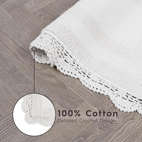 Laura Ashley Absorbent Bath Mat Reversible Crochet Soft and Plush Bathroom Mat 100% Cotton 24x40 Bath Rug, White thumbnail 4