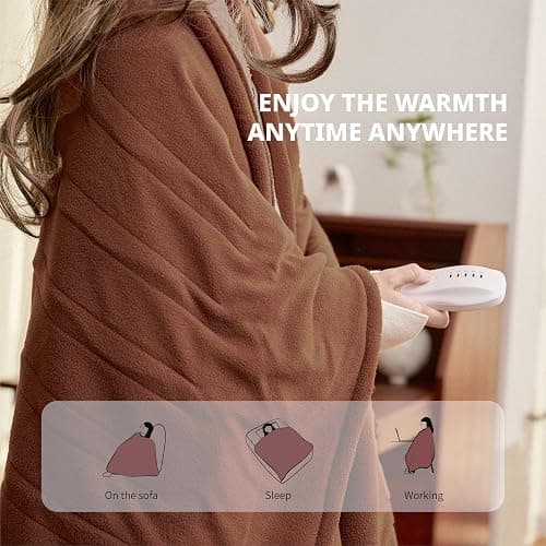 Heated Blanket-Electric Blanket,50"x60"Soft Heated Throw Blanket with 5 Heating Levels & 3 Hours auto-Off,Over-Heat Protection Fast-Heating,Machine Washable（Nut） thumbnail 4