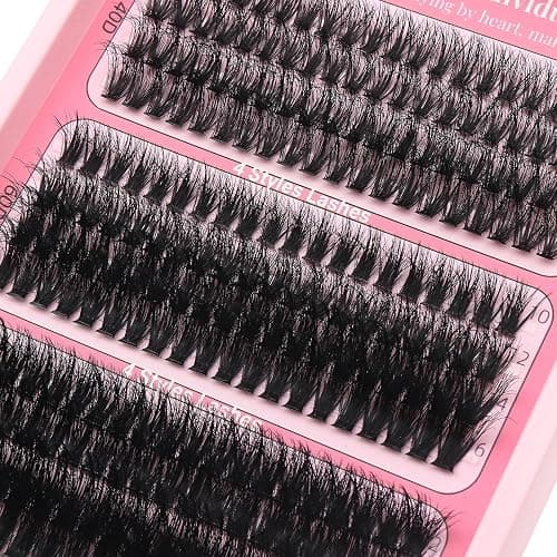 YIDUO Clusters Lashes Kit False Eyelashes Extensions 40D+60D+80D+100D Volume D Curl Wispy Individuals Fake Eyelash, 308Pcs All-in-1 Pack with Glue |Tweezers |Removers |Eyelash & Eyebrow Brush thumbnail 5