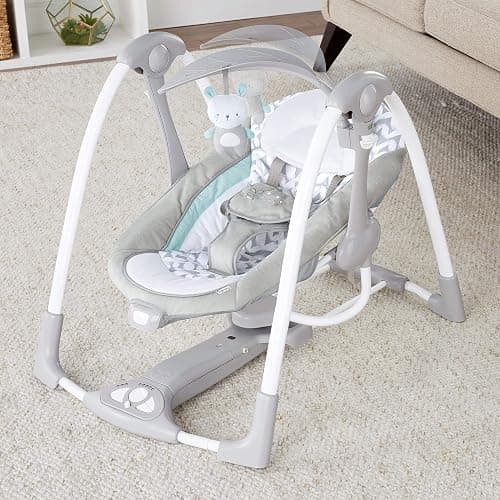 Ingenuity ConvertMe 2-in-1 Compact Portable Automatic Baby Swing & Infant Seat, Battery-Powered Vibrations, Nature Sounds, 0-9 Months 6-20 lbs (Raylan) | Electric Swing to Infant Seat, 5 Swing Settings, Battery-Saving Vibrations, Nature Sounds, USB PowerAdapt Cord, 6-20 lbs thumbnail 13