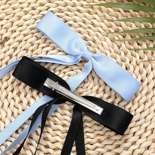 Slevaty Hair Bows Set: 12 PCS Ribbon Bowknot Clips and Barrettes with Long Tails for Women and Girls (12 Color Mixing) thumbnail 3