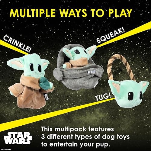 STAR WARS for Pets GROGU 3 Piece Collection - Cradle Plush, Flattie, and Rope Ring Dog Toys - Fabric Squeaky Plushes for All Dogs, Officially Licensed thumbnail 5