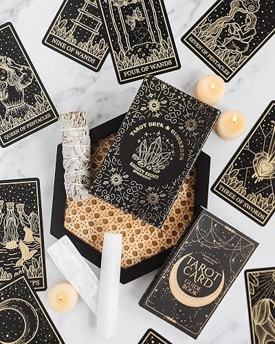Mystical Gold Foil and Black Tarot Cards with Guide Book for Beginners and Advanced Tarot Readers; Large Tarot Deck with Extensive Guidebook of the Symbolic Meanings of Past History and Future Destiny - Classic thumbnail 2
