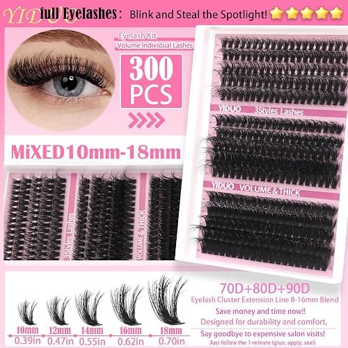 YlDUO Lashes Clusters Kit 7 style Mix Clusters Eyelashes Extensions 835Pcs C-Curl Volume Lashes Clusters Kit 9-18mm Wispy DIY Individual Fake Eyelash Extensions Kit DIY at Home Easily thumbnail 4