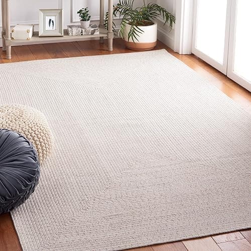 SAFAVIEH Washable Rug Outdoor Braided Collection - 5' x 8', Ivory & Light Grey, Handmade & Reversible, Non-Shedding & Easy to Clean, Ideal for Patio, Backyard, Mudroom (BRA201A) - Image 1