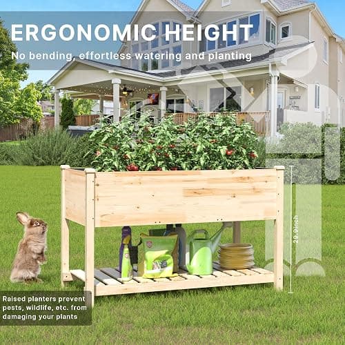 Gotland 2pcs Raised Garden Bed with Legs, Raised Beds for Gardening with Storage Shelf Bed Liner Drainage Holes, Wooden Planter Raised Beds, Raised Planter Box Backyard, Patio, Balcony, Natural thumbnail 5