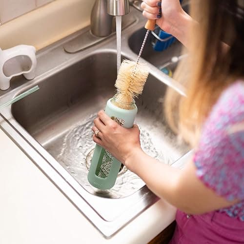All Natural Bottle Brush and Straw Set (NO Plastic) Sisal Bristles and Wood Handle Bottle Cleaners for Washing Narrow Beer Bottles, Sports/Water Bottles, Tumbler, Kettles, Lid Brush, Long Straw Brush thumbnail 6