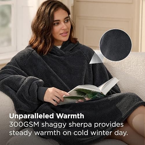 Bedsure Wearable Blanket Hoodie Mothers Day Gifts for Women, Warm Cozy Hoodie Blanket Sweatshirt for Adult Women Men, Charcoal, Oversized thumbnail 5