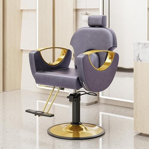 LOUVIXA Barber Chair, Salon Chair for Hair Stylist, Height Adjustable Hydraulic Hair Reclining Salon Chairs, 360 Degrees Rotation, Multi-Function Shampoo Chair for Barbershop (Purple) thumbnail 2