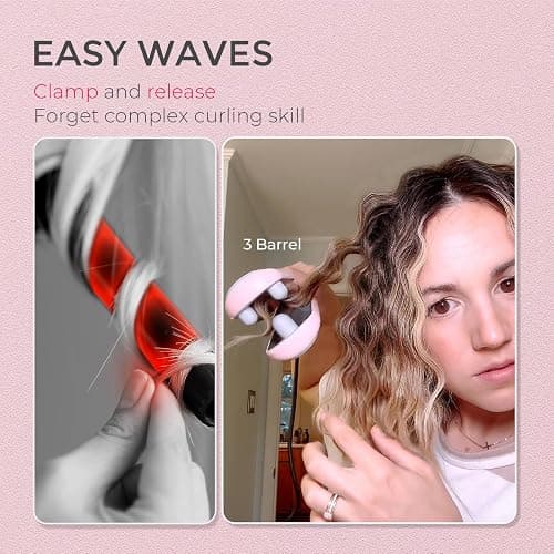 Curling Iron Hair Crimper Waver - TYMO ROVY Beach Waves Curling Wand, Ionic Deep Waver Hair Curler Tool with Ceramic 3 Barrel for Women, Dual Voltage, Anti-Scald, Easy to Use, Pink, 1 Inch thumbnail 2