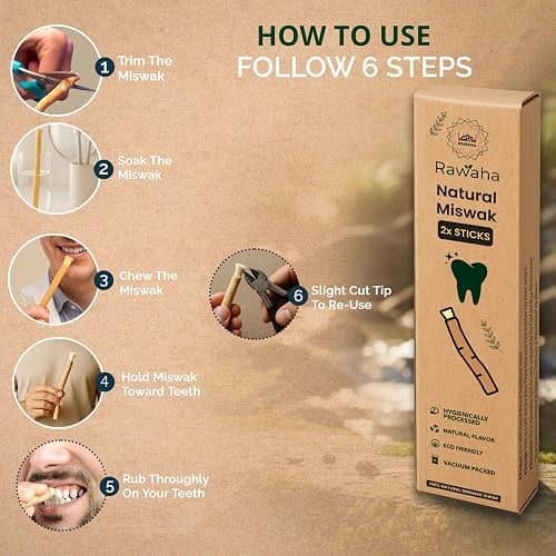 Rawaha 2 Pcs Miswak Sticks - Vacuum Sealed Natural Chewing Miswak Sticks for Teeth - Natural Flavored Toothbrush for Teeth Whitening, Oral Health, and Fresh Breath || Pack of 2 thumbnail 6