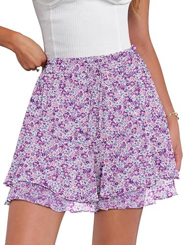Caracilia Skorts for Women Boho Casual Beach Mini Skirts Summer Floral Ruffle Chiffon Flowy Shorts 2026 Trendy Outfits - Image 1