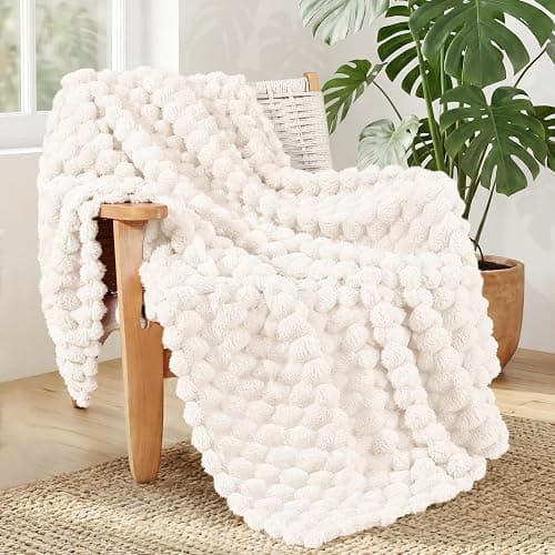 Whale Flotilla Fleece Throw Blanket for Couch or Bed, Luxury Super Soft Lightweight Summer Blanket, 3D Jacquard Cozy Fluffy Plush Decorative Sofa Chair Blanket for Mom Dad, 50x60 Inch, Ivory - Image 1