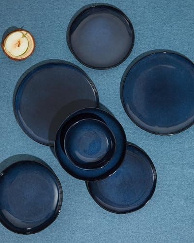 Pokini Stoneware Dinnerware Sets for 8, 32Pcs Ceramic Plates and Bowls Sets | Stoneware Dishware sets, Microwave & Dishwasher Safe, Cereal Bowls and Dinner Plates Set, Stackable Dishes Set, Starry Blue thumbnail 4